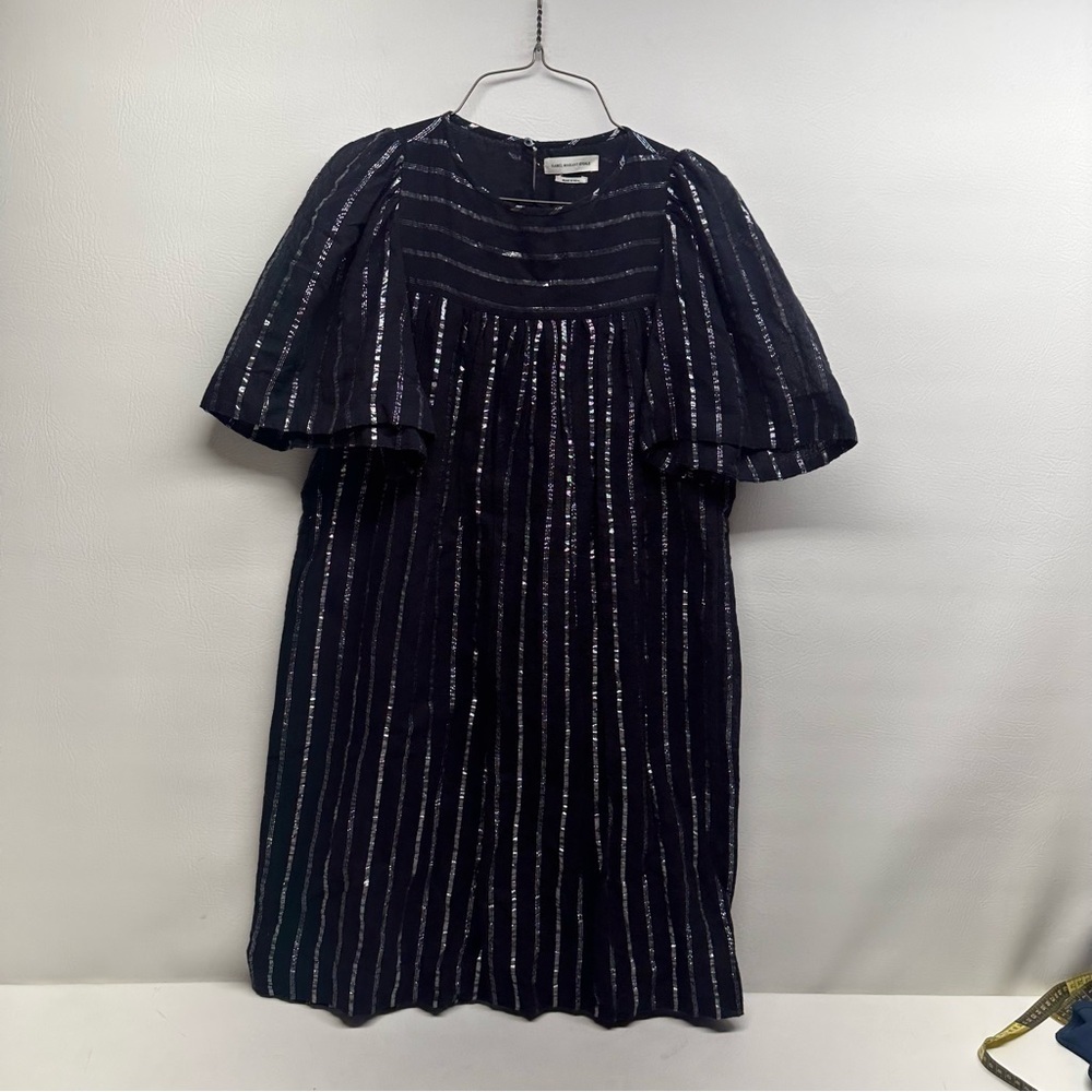 ISABEL MARANT ETOILE STRAP MINI DRESS BLACK SILVER METALLIC SIZE 34